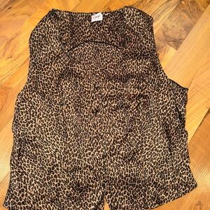 Ravage 100% silk‎ leopard print button up tank top style vest medium